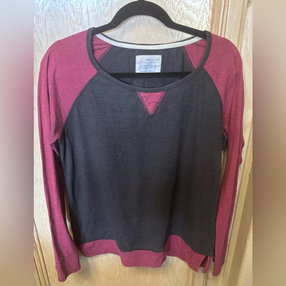 Karen Neuburger INSPIRE Women's Long Sleeve Top Red Gray Size L Loungewear